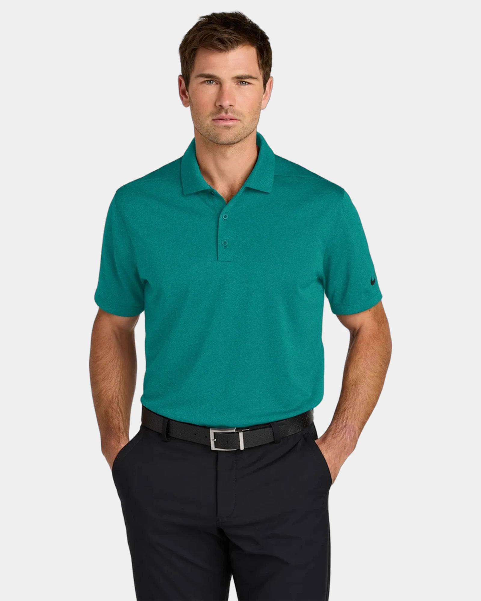 Custom recycled polyester polo Nike Dri-FIT Smooth Heather - Bright Spruce Heather